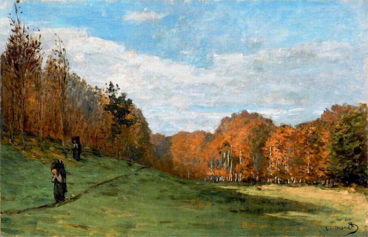 Woodbearers in Fontainebleau Forest, 1864 - Claude Monet Paintings